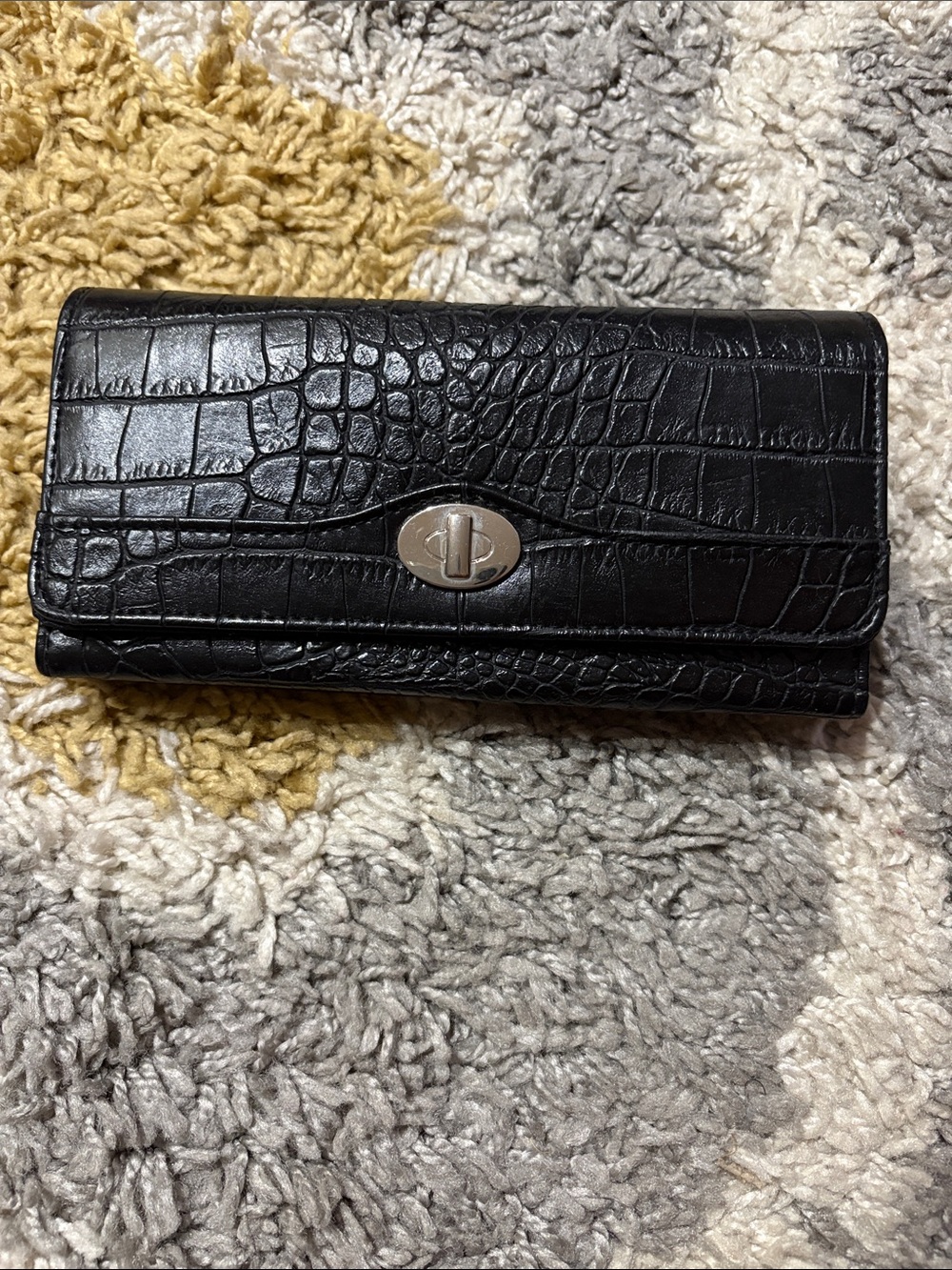Classic Croc-Embossed Black Leather Wallet